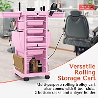 Tasalon Ultimate Rolling Cart For Salon Stations Space Saving Lockable 6 Tray Salon Trolley With 2 Tray Holders Hair Beauty