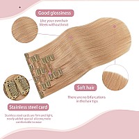 Huayi Clip In Hair Extensions Golden Brown Reaal Human Hair 70G 15Inch 7Pcs Double Weft Silky Straight Human Hair