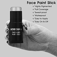 Bobisuka Silver Face Paint Stick Waterproof Metallic Silver Full Body Paint Sticks Blendable Painting Kit For Halloween Makeup