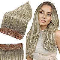 Full Shine Wire Hair Extensions Human Hair Balayage Invisible Fishing Line Extensions Light Brown Fading To Brown Mix Platinum B