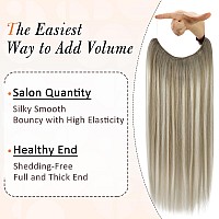 Full Shine Wire Hair Extensions Human Hair Balayage Invisible Fishing Line Extensions Light Brown Fading To Brown Mix Platinum B