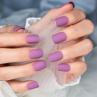 Echiq Nude Purple Squoval Round Press On Nail Solid Color Medium Matte Salon Diy False Nail Reusable Acrylic Removable Wearable