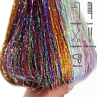 Black Hair Tinsel Kit With Tool 6Pcs 1200 Strands Glitter Tinsel Hair Extensions Heat Resistant Sparkling Shiny Fairy Hair Acces