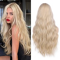 Lady Miranda Long Platinum Blonde Wig 28 Inch Natural Wavy Blonde Wig Middle Part Blonde Lace Wig Synthetic Hair Blonde Wigs For