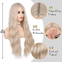 Lady Miranda Long Platinum Blonde Wig 28 Inch Natural Wavy Blonde Wig Middle Part Blonde Lace Wig Synthetic Hair Blonde Wigs For