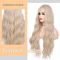 Lady Miranda Long Platinum Blonde Wig 28 Inch Natural Wavy Blonde Wig Middle Part Blonde Lace Wig Synthetic Hair Blonde Wigs For