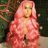 Giannay Pink Lace Front Wigs Pink Body Wave Lace Wig Synthetic Heat Resistent Hair Pink Wave Lace Front Wig