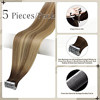 Full Shine Injected Tape In Hair Extensions 5Pcs 18 Inch Virgin Injection Tape In Extensions Color 3 Brown Fading To 8 Ash Brown