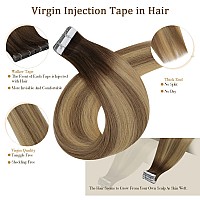 Full Shine Injected Tape In Hair Extensions 5Pcs 18 Inch Virgin Injection Tape In Extensions Color 3 Brown Fading To 8 Ash Brown