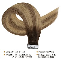 Full Shine Injected Tape In Hair Extensions 5Pcs 18 Inch Virgin Injection Tape In Extensions Color 3 Brown Fading To 8 Ash Brown