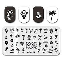 Summer Nail Art Stamping Plates Palm Coconut Tree Pattern Designs Nail Stamp Templates Holiday Nail Decorations Diy Stainless St