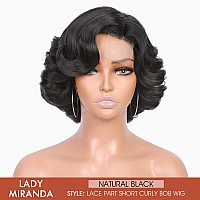 Lady Miranda Short Curly Wig Short Bob Loose Wave Wigs For Black Women Lace Part Wig Side Part Wigs Nature Curly Synthetic Heat