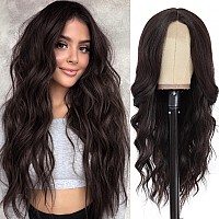 Nayoo Long Wavy Wigs For Women Dark Brown Middle Part Wig Synthetic Heat Resistant Fiber Women Wigs For Daily Party Use 26 Inch