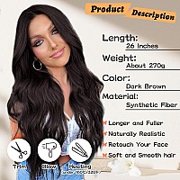 Nayoo Long Wavy Wigs For Women Dark Brown Middle Part Wig Synthetic Heat Resistant Fiber Women Wigs For Daily Party Use 26 Inch