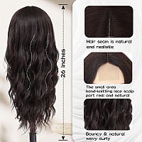 Nayoo Long Wavy Wigs For Women Dark Brown Middle Part Wig Synthetic Heat Resistant Fiber Women Wigs For Daily Party Use 26 Inch