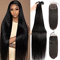 Yisea Human Hair Bundles With Lace Closure 22 24 2620 Closure Straight Hair 3 Bundles With 4X4 Lace Closure 100 Unprocessed