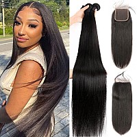 Yisea Straight Human Hair Bundles With Lace Closure 18 20 2216 Closure Human Hair 3 Bundles With 4X4 Lace Closure 100 Unproc