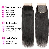 Yisea Straight Human Hair Bundles With Lace Closure 18 20 2216 Closure Human Hair 3 Bundles With 4X4 Lace Closure 100 Unproc