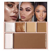 Pro Cream Highlight And Contour Palette Kit With Mirror Brush For Women White Silver Gold Highlight Brown Face Correcting Con