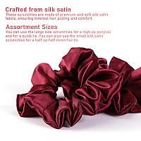 Luseren Silk Satin Hair Ties For Women 6 Count Assortment Rose Red Scrunchies Hair Accessories