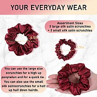 Luseren Silk Satin Hair Ties For Women 6 Count Assortment Rose Red Scrunchies Hair Accessories