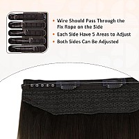 Full Shine Wire Hair Extensions Real Human Hair With Transparent Wire Adjustable Size 4 Secure Clips Secret Extensions Dark Brow