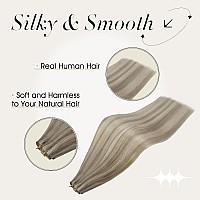 Full Shine Weft Hair Extension Human Hair Genius Weft Hair Extensions Remy Hair Hand Tied Double Weft Extensions Color Ash Blond