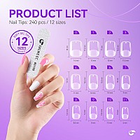 Gelike Ec Short Square Nail Tips 240Pcs Soft Gel X Nail Tips 12 Sizes Clear Full Cover False Nail Tips Press On Nails For Po