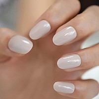 Elevenail Natural Glossy Nude Press On False Nails Short Oval Acrylic Nail Art Tips Salon Women Girls Diy Manicure Daily Reusabl