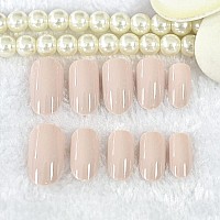 Elevenail Natural Glossy Nude Press On False Nails Short Oval Acrylic Nail Art Tips Salon Women Girls Diy Manicure Daily Reusabl