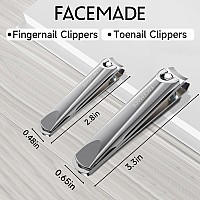 Facemade Nail Clippers Set 2 Pack Premium Sharp Stainless Steel Fingernail Toenail Clippers With Sturdy Travel Tin Case Pro