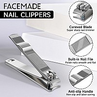 Facemade Nail Clippers Set 2 Pack Premium Sharp Stainless Steel Fingernail Toenail Clippers With Sturdy Travel Tin Case Pro