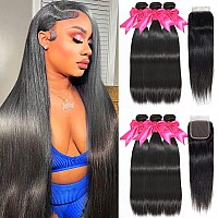 Straight Bundles With Closure Human Hair 22 24 2620 Brazilian Human Hair Bundles With Closure 100 Unprocessed Virgin Weave Hai