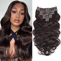 Goulus Body Wave Clip In Hair Extensions For Black Women Dark Brown 8Pcs Clip In Hair Extensions Real Human Hair With 18 Clips D