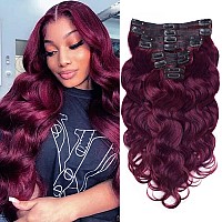 Goulus Body Wave Clip In Hair Extensions For Black Women Burgundy 8Pcs Clip In Hair Extensions Real Human Hair With 18 Clips Dou