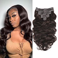 Goulus Body Wave Clip In Hair Extensions For Black Women Dark Brown 8Pcs Clip In Hair Extensions Real Human Hair With 18 Clips D