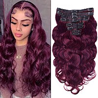 Goulus Body Wave Clip In Hair Extensions For Black Women Burgundy 8Pcs Clip In Hair Extensions Real Human Hair With 18 Clips Dou