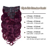 Goulus Body Wave Clip In Hair Extensions For Black Women Burgundy 8Pcs Clip In Hair Extensions Real Human Hair With 18 Clips Dou