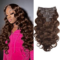 Goulus Body Wave Clip In Hair Extensions For Black Women Chocolate Brown 8Pcs Clip In Hair Extensions Real Human Hair With 18 Cl