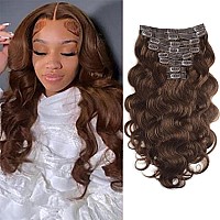 Goulus Body Wave Clip In Hair Extensions For Black Women Chocolate Brown 8Pcs Clip In Hair Extensions Real Human Hair With 18 Cl