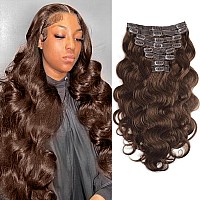 Goulus Body Wave Clip In Hair Extensions For Black Women Chocolate Brown 8Pcs Clip In Hair Extensions Real Human Hair With 18 Cl