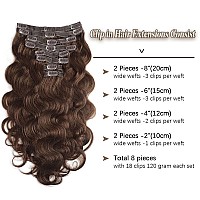 Goulus Body Wave Clip In Hair Extensions For Black Women Chocolate Brown 8Pcs Clip In Hair Extensions Real Human Hair With 18 Cl