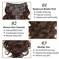 Goulus Body Wave Clip In Hair Extensions For Black Women Chocolate Brown 8Pcs Clip In Hair Extensions Real Human Hair With 18 Cl