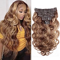 Goulus Body Wave Clip In Hair Extensions For Black Women Chocolate Brown To Caramel Blonde 8Pcs Clip In Hair Extensions Real Hum