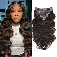 Goulus Body Wave Clip In Hair Extensions For Black Women Dark Brown 8Pcs Clip In Hair Extensions Real Human Hair With 18 Clips D