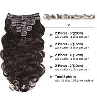 Goulus Body Wave Clip In Hair Extensions For Black Women Dark Brown 8Pcs Clip In Hair Extensions Real Human Hair With 18 Clips D