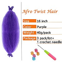 Springy Afro Twist Hair 16 Inch 3 Packs Purple Color Pre Fluffed Marley Twist Braiding Hair For Black Women16 Inch Purple