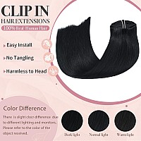 Huayi Black Clip In Hair Extensions Real Human Hair 15 Inch Jet Black Hair Extensions Clip Ins Human Hair Natural Hair Extension