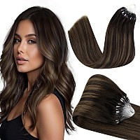 Hetto Micro Loop Hair Extensions Darkest Brown Ombre Light Brown Micro Link Hair Extensions Human Hair Remy Micro Bead Hair Exte