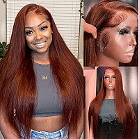 13X6 Hd Straight Lace Front Wigs Human Hair Reddish Brown Lace Front Wigs Human Hair 180 Density 26 Inch Glueless Bone Straight